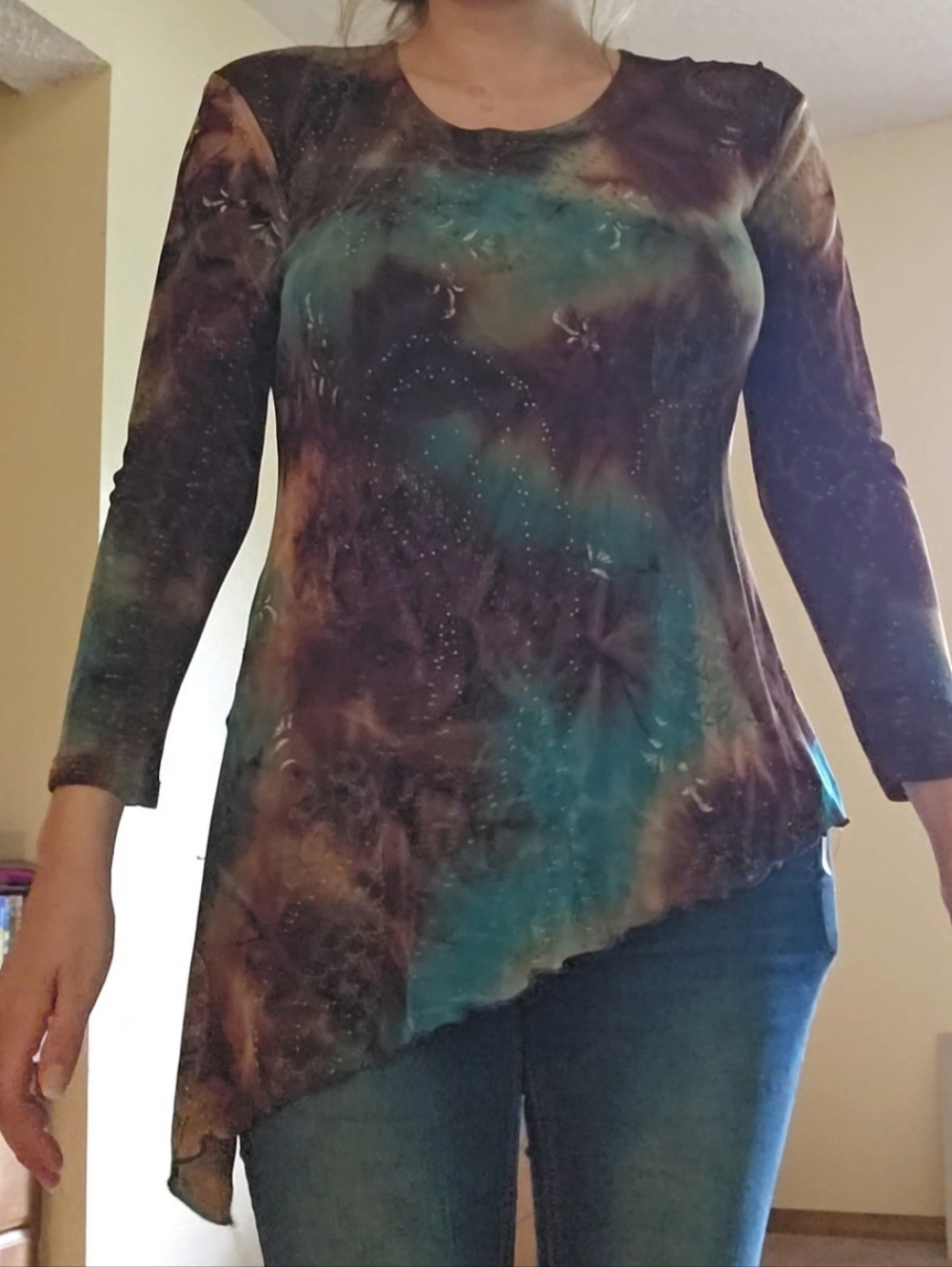 Y2k Asymmetrical Long-Sleeve Tie-Dye Tunic
